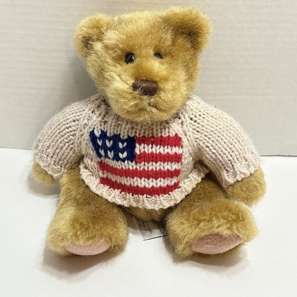 Dakin Stuffed Bear Myles Flag Knit Sweater 2005 9" USA